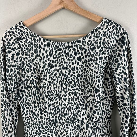 Line & Dot Holly Leopard Long Sleeve Mini Swing Dress Open Back XS Extra Small - Picture 5 of 13